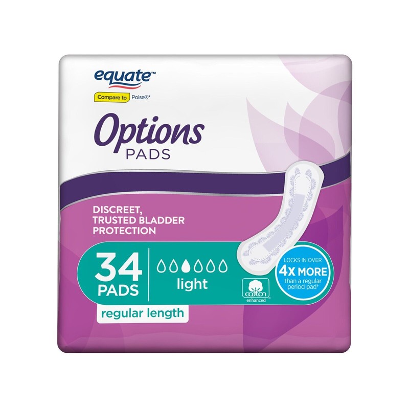 Poise 272 Count Equate Options Women Unscented Incontinence Pads Light
