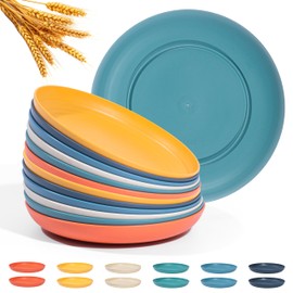Klickpick Home 12 Pcs Wheatstraw Fiber Dinner Plates best alternative for Plastic Plates Unbreakable Plate set wheatstraw Material Microwave And Dishwsher Safe Plates In 6 Bright Colors.