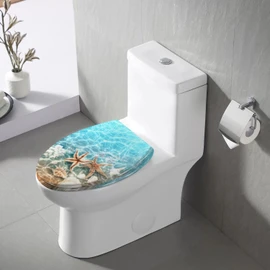 Elongated Toilet Seat coral summer beach sea water Summer Resin Toilet Seat with Quietly Close Quick Release Hinges Decorative Toilet Seat with Cover Easy to Clean and Install Beach Theme Decor