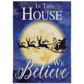 In This House We Believe in Santa Christmas Garden Flag - 12x18" Double-Sided Thick Durable Polyester Garden Flag - Perfect for Christmas & Holiday Decor!