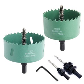 Hole Saw Kit, LAIWEI 70mm and 80mm Combination Hole Cutter, 1 A2 Heavy Mandrel, 1 A4 Small Mandrel, 1 6-Angle Wrench, Drilling Tool for Opening Holes in Wood, Plastic,etc.