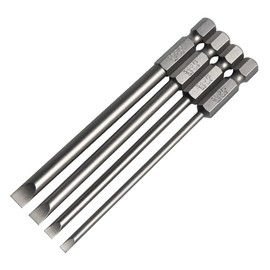 4 Pcs Flat Head Screwdriver Bit Set Slotted Screwdrivers Bits Magnetic 3mm 4mm 5mm 6mm 1/4 Inch Hex Shank 100mm Long