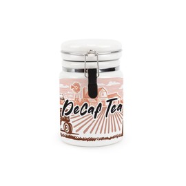 Purely Home Rural Landscapes Decaf Tea Ceramic Storage Canister - Lino Artwork Countryside Farming Scene Gifts - Ceramic Kitchen Food Storage Container with Clip Lid 400ml (13.5cm x 8.5cm)