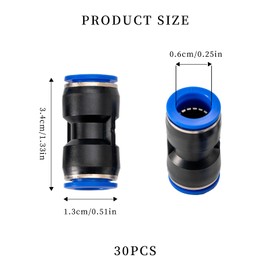Pack of 30 Pneumatic Connectors, 6 mm Pneumatic Connectors, Compressed Air Hose Connector, Straight Pneumatic Fittings, Push In Straight Push Connector, for Air Water Hose Connection