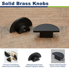 KOPPALIVE 2 Pack Solid Brass Dresser Drawer Pulls,Semicircle Kitchen Cabinet Knobs and Handles, Matte Black Knobs for Cabinet and Drawer, Modern Copper Furniture Hardware, Polished Finish