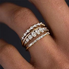 Roe Dolph Gold Rings That Don't Tarnish 14K Gold Plated Stackable Rings for Women Non Tarnish Gold Cubic Zirconia Engagement Rings Fake Wedding Bands Travel Engagement Rings Set