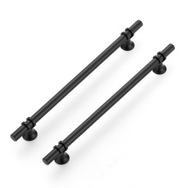 Ravinte Pack of 5 Furniture Handles, Black Cabinet Handles, 256 mm, Handles for Kitchen Cabinets, Door Handles for Kitchen Cupboards, Handles Furniture with Round Base, Drawer Handles