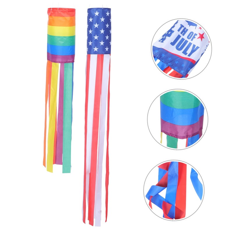 CAXUSD 2Pcs Rainbow Usa Windsock July Outdoor Decor Patriotic Hanging