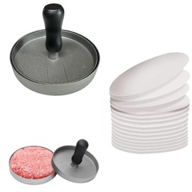 Burger Maker, Non-Stick Meat Patty Hamburger Maker for Making Quarter Lb or Large 1/3 Pound Stuffed Pocket Burgers, Aluminum for BBQ Grill (100 Wax Paper)