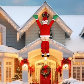 Large Christmas Hanging Santa Claus Outdoor Decoration Climbing Santa Claus with Pants Off Santa Xmas Ornaments for Outside Roof Gutter Window Balcony Christmas Party Supplies(5.58ft)
