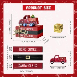 Smile Christmas Wooden Books Stack, Santa Claus Belt Sleigh Faux Books Bundle, Tiered Tray Decorations, for Home Table Mantle Shelf.