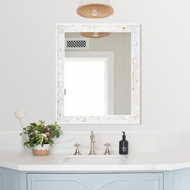 Tanmicoshomy 30 x 36 Inch Rectangle Wall Mirror, Natural Shell Framed Rectangular Mirror for Bathroom, Vanity, Bedroom, Living Room, Entryway, Wall Mounted Horizontal or Vertical, White