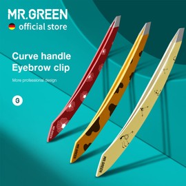 MR.GREEN - Pinzas para cejas con mango curvo, herramienta de maquillaje profesional de pelo fino, herramientas de maquillaje de acero inoxidable para quitar clips de belleza (rojo)
