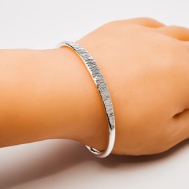Treasure Bay Womens Silver Bangle Bracelet | Unique Statement Crushed Hammered 925 Sterling Silver Torque Bangle Bracelet for Women Girls | Jewellry gift for Her