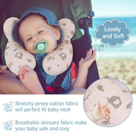Blublu Park Baby Neck Pillow for Travel, Car Seat Pillow for Toddlers, Upgrade, Cotton,Baby Support Pillow for Stroller, Bouncer, Pushchair, Carseat Head and Neck Support, Breathable,Flower