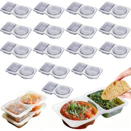 20Pcs Double Compartment Condiment Container,Snack Containers with Lids Multipurpose Snack Containers,Plastic Clear 2 Compartment for Take-out Sauces, Meal Prep, Salad Dressing, Dipping Sauce