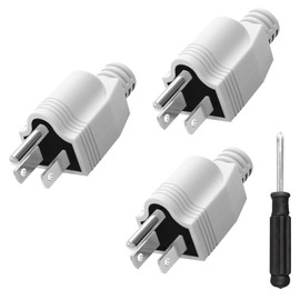 Replacement Plug 3 Prong, 3 Pack 3 Prong ReplacementPlug with 1 Screwdriver, Neutral Ground Bonding Plugs, 3 Wire 15A 125V Male Plugs, Power Plug Replacement, White
