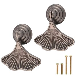 MOROBOR Ginkgo Leaf Shape Knob Handles, 2pcs Antique Nickel Drop Pendant Pull Handle, Hardware Drawer Single Hole Zinc Alloy Handle for Wardrobe Cupboard Closets Cupboard
