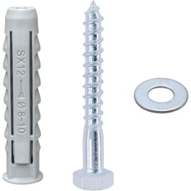 12 PCS Heavy-Duty Masonry Brick Wall Fixing Screws Bolts Anchors - Hex Self-Tapping Screws with Expansion Plugs and Washers for TV Mounts, Water Heaters, and Cabinet Installation (M8)