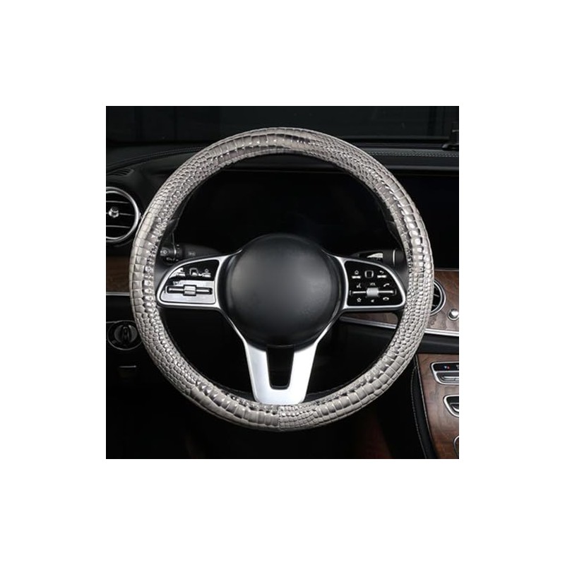 GZE PU Leather Steering Wheel Cover Crocodile Pattern Durable Anti-Slip