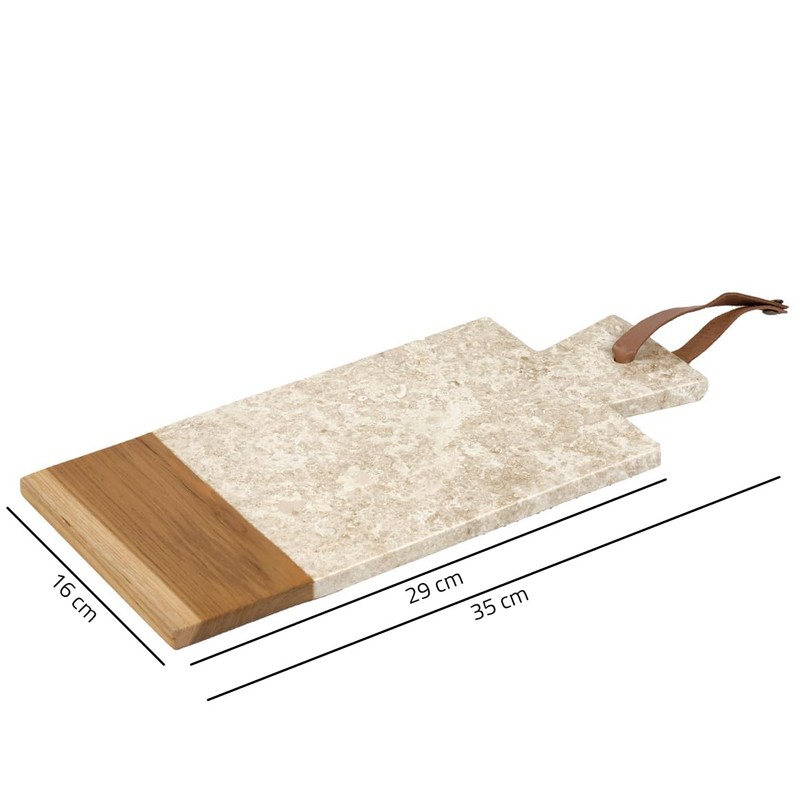 Rectangular Chopping Board 35cm Marble Beige and Teak Wood -