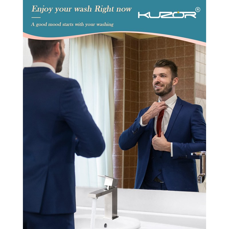 KUZOR Single Hole Bathroom Faucet, 1-Handle Bathroom Sink Faucet with