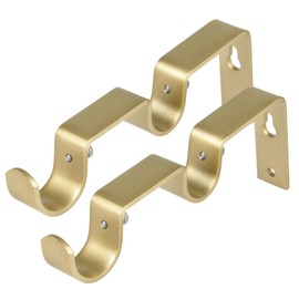 KAMANINA Heavy Duty Double Curtain Rod Bracket for 1 and 3/4 Inch Curtain Pole, Double Window Rod Holder, 2 PCS, Warm Gold