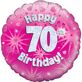 Oaktree UK Oaktree 18" Happy 70th Birthday Pink Holographic