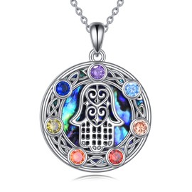 VENACOLY Hamsa Hand Necklace Sterling Silver Chakra Hamsa Hand Pendant Hamsa Hand Mother's Day Jewellery for Women Mum