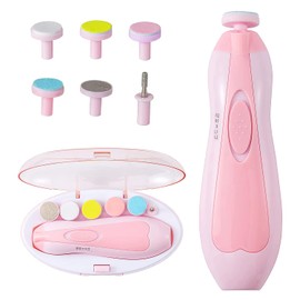 AXIDUN-Lima de uñas bebe, Cortaúñas para bebe eléctrico, Pulidor de uñas para bebés, Luz LED, Cortaúñas Versátiles，Lima de uñas para el cuidado del bebé (Rosa)