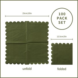 100 Pack Cocktail Napkin 2-Ply Scalloped Edged Dessert Napkins Folded 5 x 5 Inches Disposable Napkins for Dinner Wedding Birthday Party Bridal Anniversary Reception Event (Green)