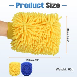 HARFINGTON 4pcs Chenille Microfiber Car Wash Mitts 9" x 5.5" Scratch Free Wash Gloves Absorbent Double Sided Plush Cleaning Drying Mitts for Car Washing Home Clean Blue Yellow