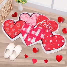 EYNDYN Valentine's Day Heart Bathroom Rug Valentine Love Heart Shaped Non Slip Bath Rug Doormat Shower Mat for Bathroom Bedroom Living Room Entrance Decorations