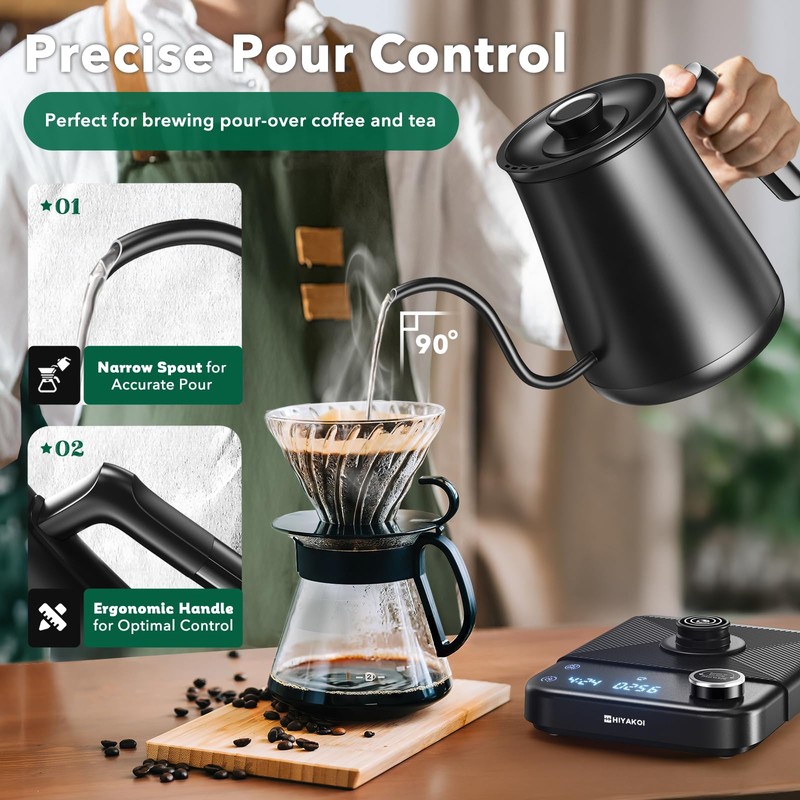 Electric Kettle, HIYAKOI Gooseneck Electric Kettle with Temperature Control, Pour