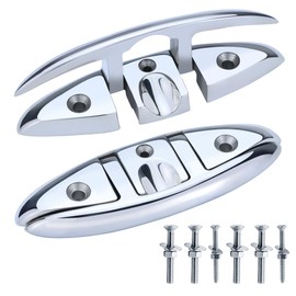 Pvrud Folding Boat Cleats 316 Stainless Steel - 6" Marine Grade Flip-Up Dock Cleats with Backing Plates & Fasteners - Compatible with Yacht, Kayak, Pontoon - 2 Pack
