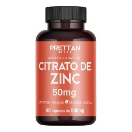 Suplemento Citrato Zinc Prettan Vegano Caps 500mg Sabor