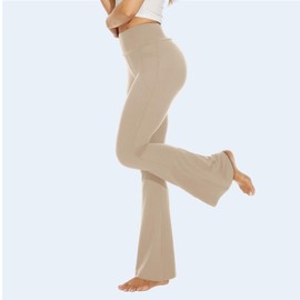 YOLIX Flare Leggings for Women with Pockets - Crossover High Waisted Black Flared Leggings for Yoga Gym Workout