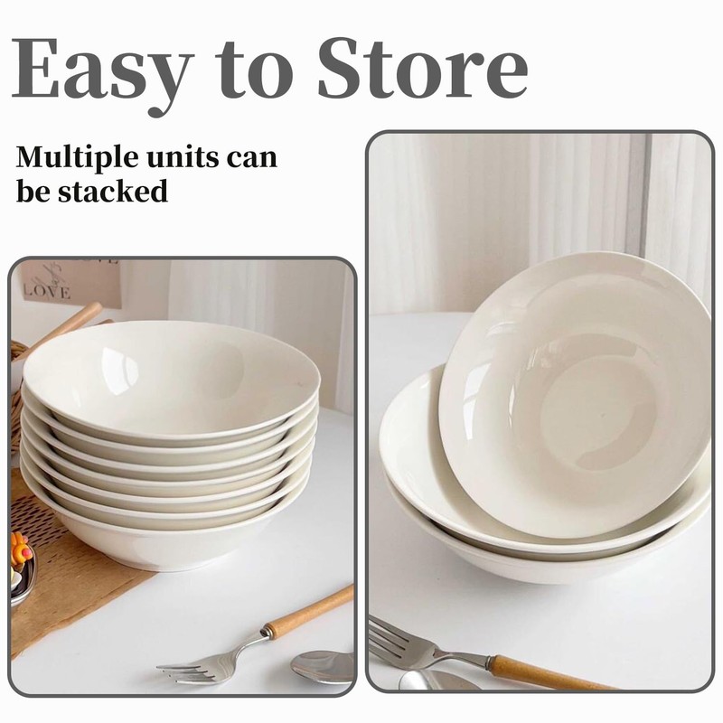 Orkim 6 Pack White Ceramic Bowls, 7 Inch Wide Shallow