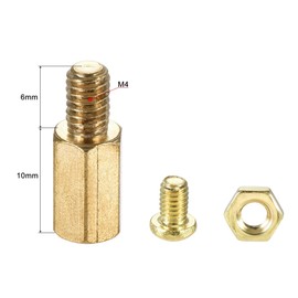 sourcing map M4 Hex Brass Standoff Spacer 10mm+6mm Male-Female Threaded Pillar Screw Nut Kit for PCB Motherboard Computer Circuit Board, 10 Sets