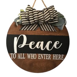 Peace to All Who Enter Here Front Door Hanger, Wooden Peace Door Sign, Welcome Sign, Porch Sign (22 Inch Width)
