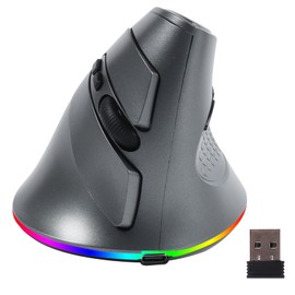 SVJEFY Wireless Mouse, Vertical Ergonomic Mouse 2.4G Bluetooth Dual Mode 3 DPI Rechargeable Connect Multiple Devices Vertical Mouse 6 Buttons and RGB Lights Suitable for PC Laptop Computer(Grey)