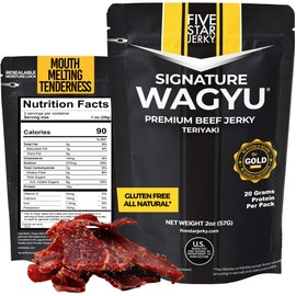 Five Star Wagyu Teriyaki Beef Jerky, Soft & Mouth Melting Tender Jerky, Award-Winning Premium Beef Jerky, No Artificial Ingredients, Premium Gift Snack, Nitrate/Nitrite-Free, Gluten-Free, Wagyu Beef Snacks (2 Pack of 2 Oz - Total 4oz)
