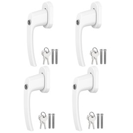 HOMGEN 4pack Universal Window Handles for UPVC 360° Rotation Cuttable Screws Lockable PVC Window Handle with Key White Aluminum Ergonomic Espag Replacement Handle