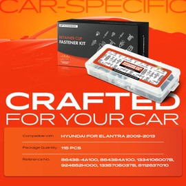 A-Premium 115 PCS (12 Sizes) Car Retainer Clips Kit Compatible with Hyundai Elantra, Tucson 2009-2013 Fender Bumper Hood Door Trim Auto Push Pin Plastic Rivet Fastener Replacement Set, w/Removal Tool