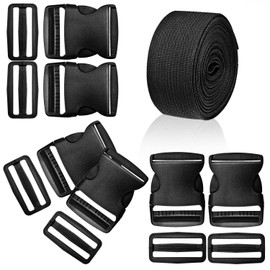 WXJ13 1.5 Inches Plastic Quick Release Buckles Flat Shape Buckles and Tri-glide Slides with 5 Yards 1.5 Inches Wide Polypro Webbing for DIY Strap Making