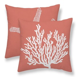 Sunshineyan Coastal Pillow Covers 18 x 18 Inch Set of 2, Nautical Starfish Coral Throw Pillow Covers Outdoor Farmhouse Beach Pillowcase Linen for Home Couch Sofa Decor