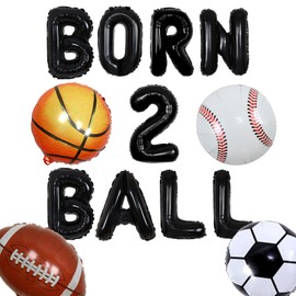 Wonmelody Sports 2nd Birthday Party Decors Sports Theme 2nd Birthday Party Supplies with Born 2 Ball Sports Banner Baseball Rugby Ball Basketball and Soccer Ball Foil Balloons Supplies for 2nd Boys