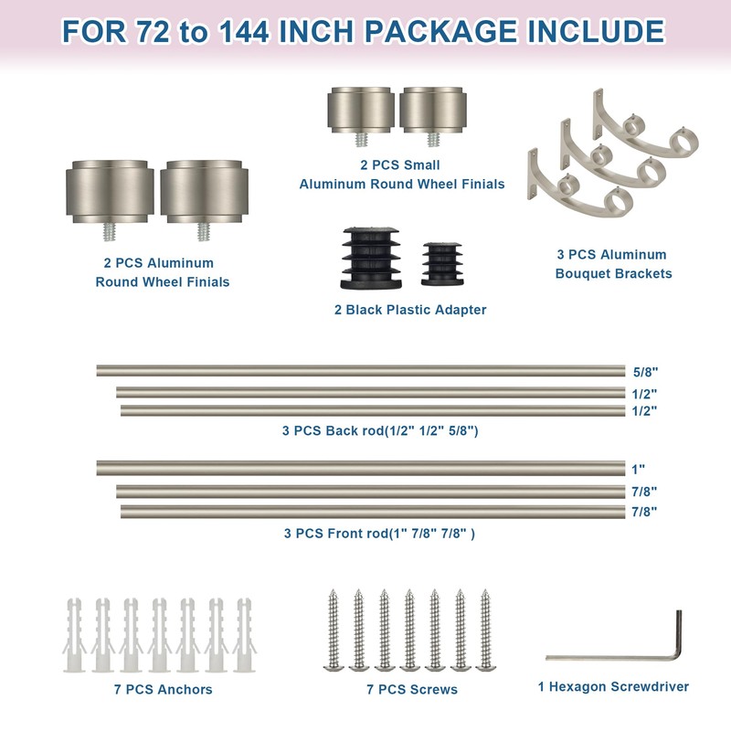 Lwiiom Double Curtain Rods with Aluminum Bouquet Brackets and End