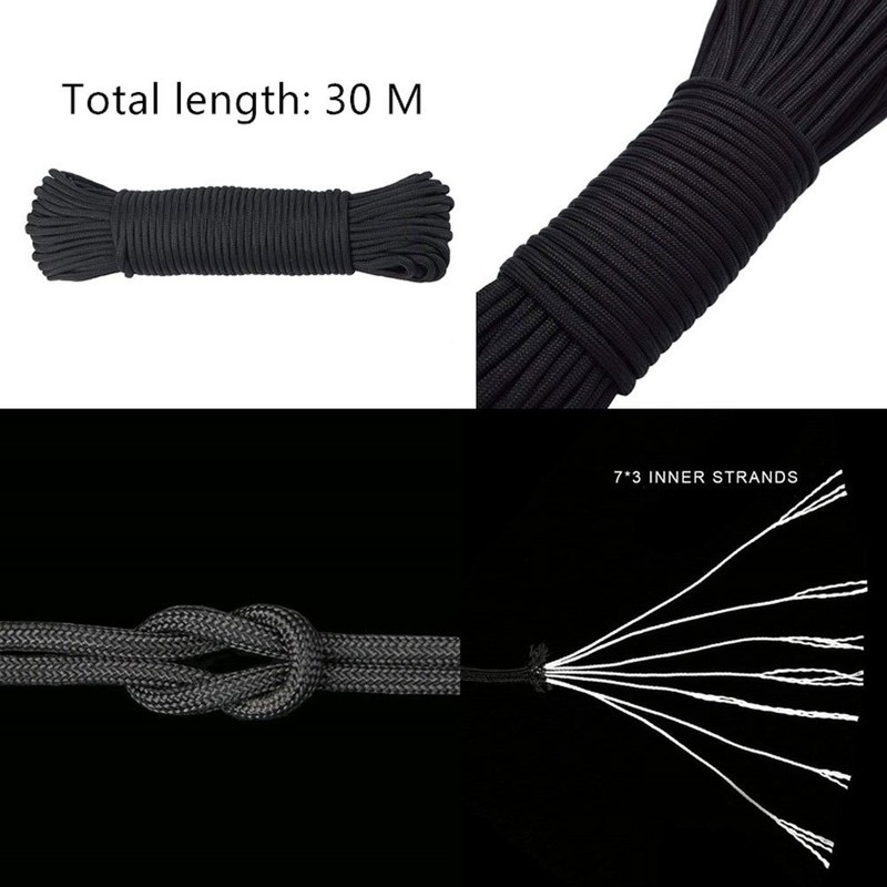 Wolike 7 Strand 100% Nylon Rope 550 Paracord Fire Cord(Black,