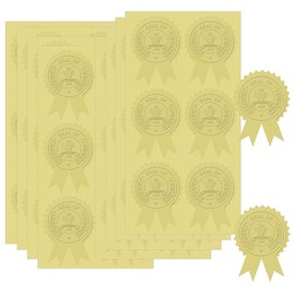 Ribbon Embossed Seal and Gold Foil Certificate Seal 250 Pcs Achievement Ribbon Certificate Stickers Gold Award Sticker - Embossed Gold Stickers for Graduation Wedding Invitations Envelopes
